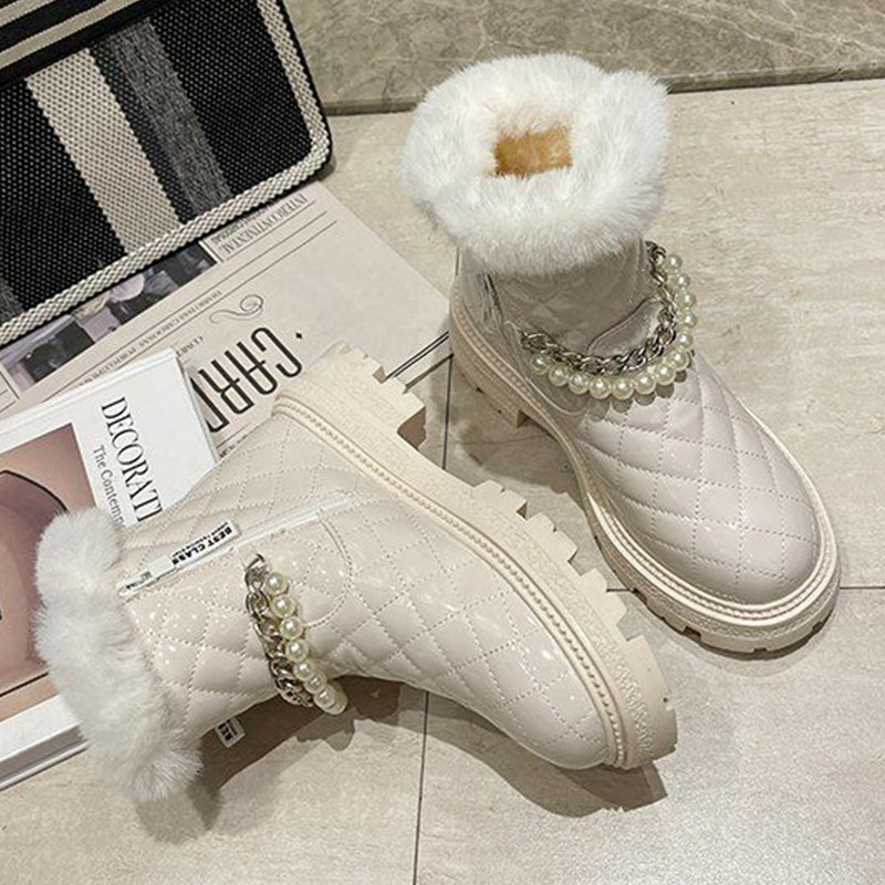 Naiste saapad Talvised vabaaja lukuga poolsaapad Naiste pärlikettjalatsid Mood Tugevad platvormkingad Naiste lumesaapad