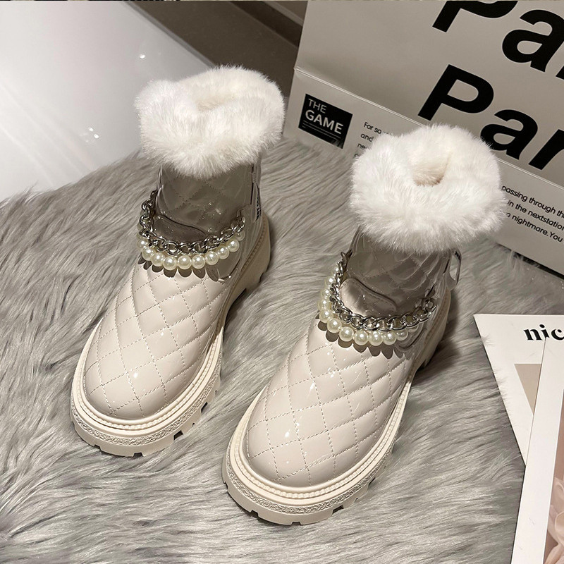 Naiste saapad Talvised vabaaja lukuga poolsaapad Naiste pärlikettjalatsid Mood Tugevad platvormkingad Naiste lumesaapad