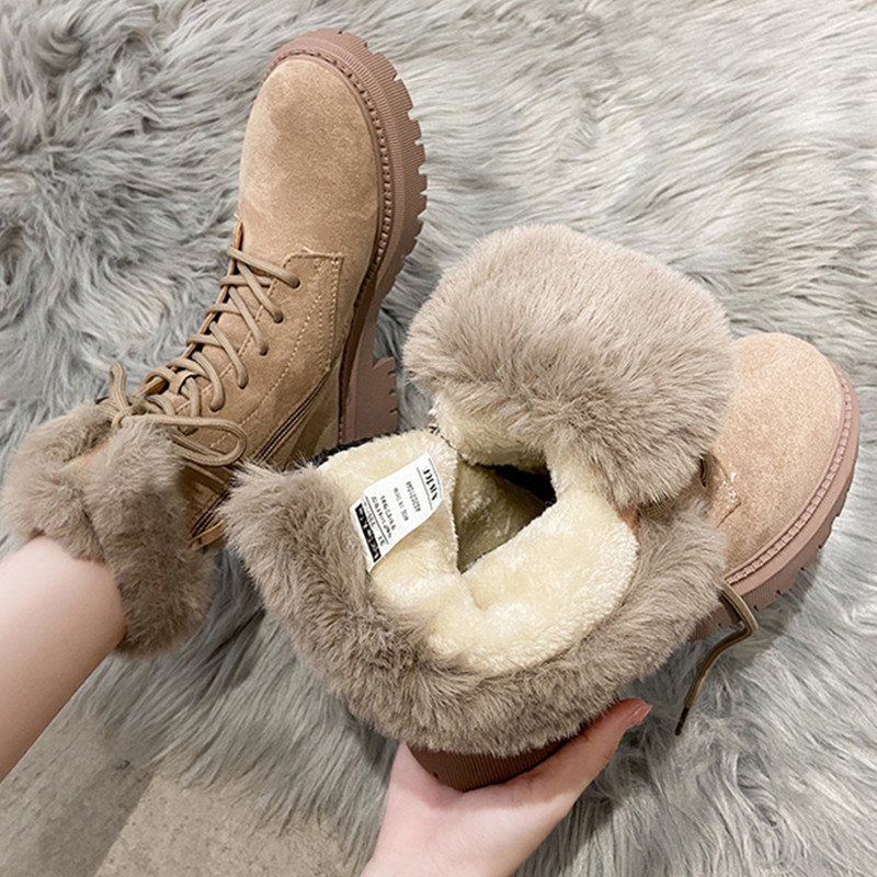 Γυναικείες μπότες για χιόνι Πλατφόρμα Χειμερινές μπότες Χοντρά βελούδινα casual γυναικεία παπούτσια με αντιολισθητικό φερμουάρ Ζεστή γούνα Mid Calf Μπότες Γυναικεία παπούτσια μόδας
