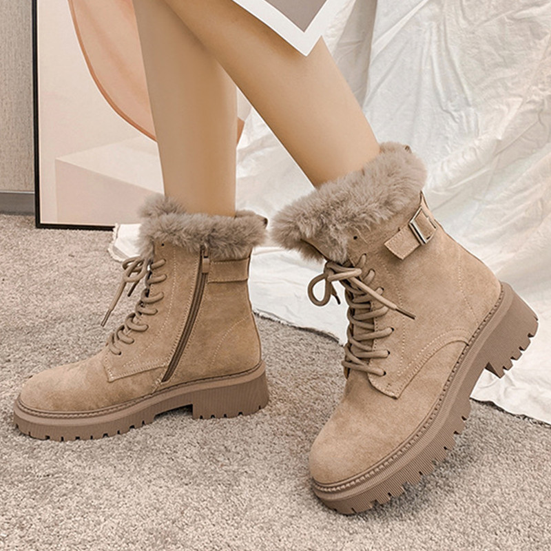Γυναικείες μπότες για χιόνι Πλατφόρμα Χειμερινές μπότες Χοντρά βελούδινα casual γυναικεία παπούτσια με αντιολισθητικό φερμουάρ Ζεστή γούνα Mid Calf Μπότες Γυναικεία παπούτσια μόδας