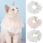 Articole pentru animale de companie Guler pentru pisici cu dantelă cu clopot Bandana din dantelă pentru pisici Accesorii pentru animale de companie Guler pentru câini Chihuahua