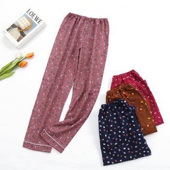 2023 Пролет Дамски долнища от 100% памук Дамски нощни панталони с голям размер Спално облекло с принт на листа Панталони Дамски домашни дневни панталони