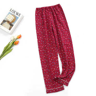 Άνοιξη 2023 Γυναικείες 100% βαμβακερές πάτους ύπνου Γυναικείο σε συν μέγεθος Νυχτερινό παντελόνι Φύλλο στάμπα Πυζά Παντελόνια Γυναικεία Home Lounge Παντελόνια