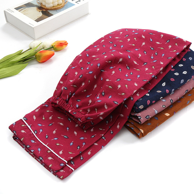 Άνοιξη 2023 Γυναικείες 100% βαμβακερές πάτους ύπνου Γυναικείο σε συν μέγεθος Νυχτερινό παντελόνι Φύλλο στάμπα Πυζά Παντελόνια Γυναικεία Home Lounge Παντελόνια