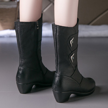 Comemore High Boot For Women Μαύρο Pu Faux Leather 2023 Γυναικεία Παπούτσια Mid-calf Μπότες Αντιολισθητικά Ανοιξιάτικα Χειμερινά Παπούτσια Άνετα 42