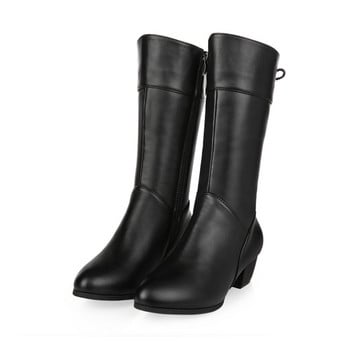 Comemore High Boot For Women Μαύρο Pu Faux Leather 2023 Γυναικεία Παπούτσια Mid-calf Μπότες Αντιολισθητικά Ανοιξιάτικα Χειμερινά Παπούτσια Άνετα 42