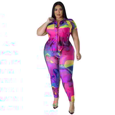 Σετ με στάμπα δύο τεμαχίων με κοντό μανίκι με κορδόνι Crop top παντελόνι 2 τεμαχίων σετ casual streetwear καλοκαιρινά γυναικεία ρούχα 2023