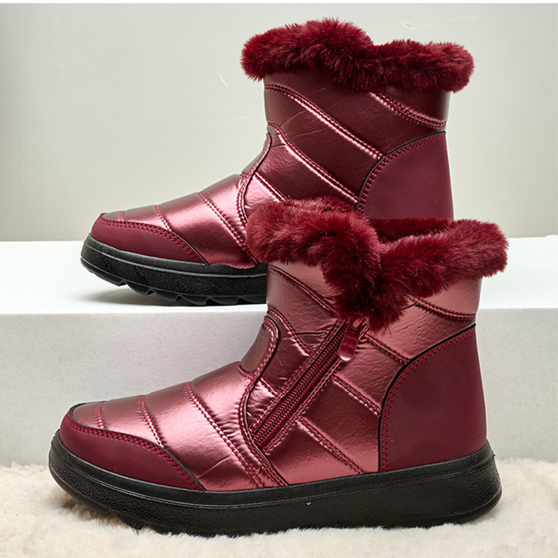 Χειμερινές γυναικείες μπότες Νέα γυναικεία μποτάκια χιονιού Πλατφόρμα Keep ζεστό Γυναικεία χειμωνιάτικα παπούτσια με φερμουάρ Αδιάβροχα πλατάκια Γυναικεία μποτάκια