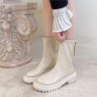 Γυναικείες ψηλές μπότες για τους μηρούς Γυναικείες καθημερινές βελούδινες μπότες για γόνατο Μάρκα σχεδιαστή με φερμουάρ Γυναικείες μακριές μπότες από δέρμα Λευκά παπούτσια Mujer 2023