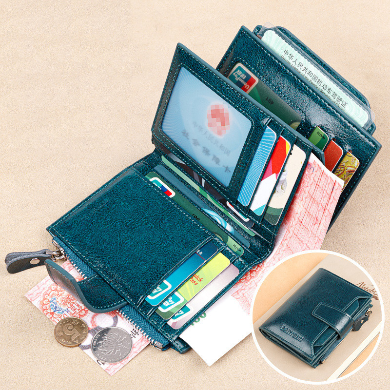 Portofele din  pentru femei Poșete cu bani roșii cu fermoar RFID, scurte, pentru femei, pentru carduri mici, poșetă pentru monede, portofel de lux