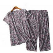 Καλοκαιρινό γυναικείο σετ πιτζάμες 2023 Γυναικείο βαμβακερό πυζάμα Γυναικείο μπλουζάκι με κοντό μανίκι & παντελόνι μέχρι τη γάμπα Σπιτικά ρούχα