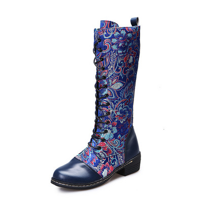 Γυναικείες μπότες Bohemian Mid-calf Γυναικείες μπότες προβάτου Vintage χειμερινές μπότες γυναικεία παπούτσια Γυναικεία παπούτσια με φερμουάρ Χοντρό μπλοκ τακούνι Γυναικεία παπούτσια