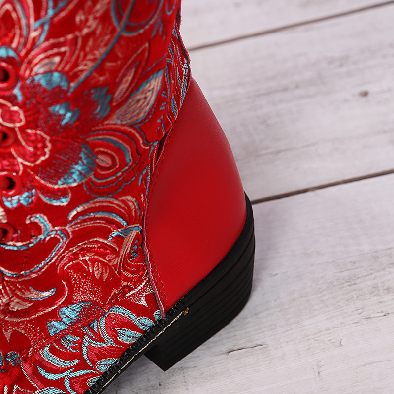 Γυναικείες μπότες Bohemian Mid-calf Γυναικείες μπότες προβάτου Vintage χειμερινές μπότες γυναικεία παπούτσια Γυναικεία παπούτσια με φερμουάρ Χοντρό μπλοκ τακούνι Γυναικεία παπούτσια