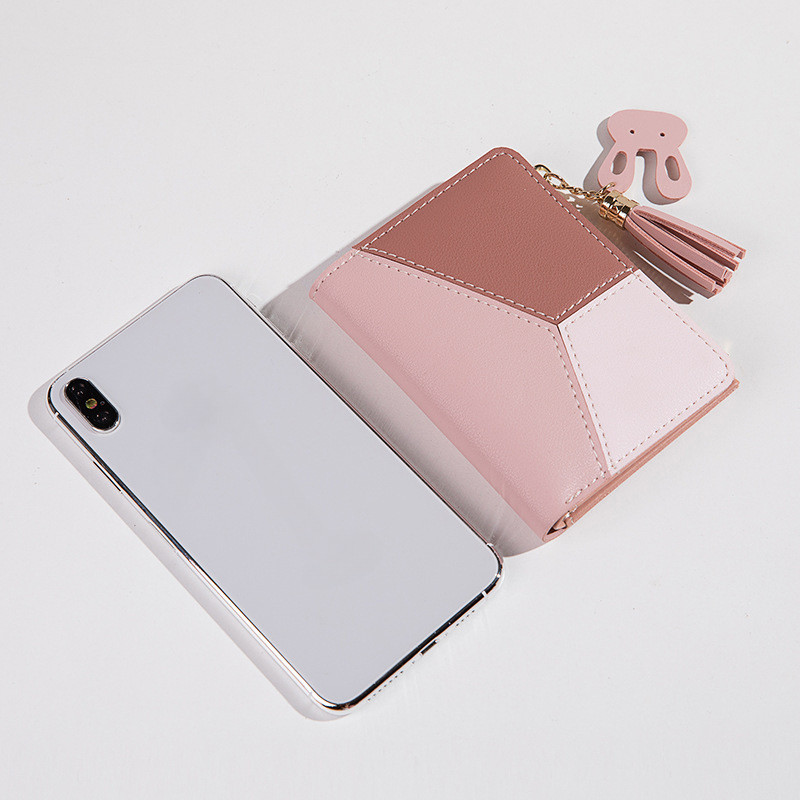 Portofel scurt la modă pentru femei Poșetă cu monede pentru femei Suport carduri pentru femei mici Portofel din piele PU pentru femei cu fermoar în două ori Mini clutch drăguț