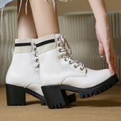 Νέες φθινοπωρινές γυναικείες μπότες μόδας Lace Up No Slip Mid Calf Boots Γυναικεία παπούτσια πλατφόρμας Γυναικείες ψηλοτάκουνες μπότες ζεστές γυναικείες μπότες