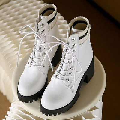 Νέες φθινοπωρινές γυναικείες μπότες μόδας Lace Up No Slip Mid Calf Boots Γυναικεία παπούτσια πλατφόρμας Γυναικείες ψηλοτάκουνες μπότες ζεστές γυναικείες μπότες