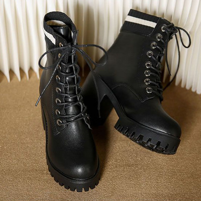 Νέες φθινοπωρινές γυναικείες μπότες μόδας Lace Up No Slip Mid Calf Boots Γυναικεία παπούτσια πλατφόρμας Γυναικείες ψηλοτάκουνες μπότες ζεστές γυναικείες μπότες