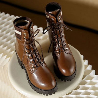 Νέες φθινοπωρινές γυναικείες μπότες μόδας Lace Up No Slip Mid Calf Boots Γυναικεία παπούτσια πλατφόρμας Γυναικείες ψηλοτάκουνες μπότες ζεστές γυναικείες μπότες