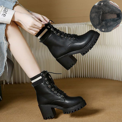 Νέες φθινοπωρινές γυναικείες μπότες μόδας Lace Up No Slip Mid Calf Boots Γυναικεία παπούτσια πλατφόρμας Γυναικείες ψηλοτάκουνες μπότες ζεστές γυναικείες μπότες