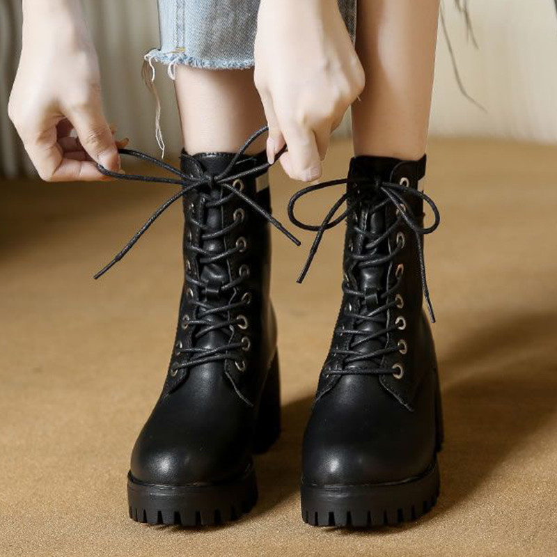Νέες φθινοπωρινές γυναικείες μπότες μόδας Lace Up No Slip Mid Calf Boots Γυναικεία παπούτσια πλατφόρμας Γυναικείες ψηλοτάκουνες μπότες ζεστές γυναικείες μπότες