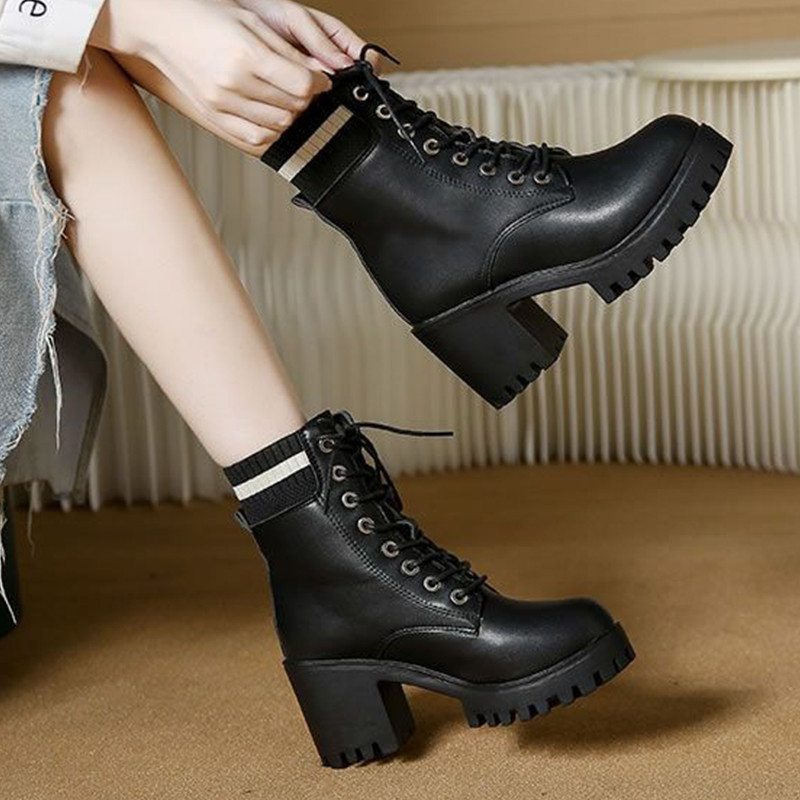 Νέες φθινοπωρινές γυναικείες μπότες μόδας Lace Up No Slip Mid Calf Boots Γυναικεία παπούτσια πλατφόρμας Γυναικείες ψηλοτάκουνες μπότες ζεστές γυναικείες μπότες