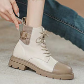 Νέες μπότες Γυναικεία Lace Up Wedge Platform Μπότες Mid Calf Γυναικεία παπούτσια casual μόδας Γυναικεία μαλακή σόλα Αντιολισθητική Κοντά μποτάκια Γυναικεία