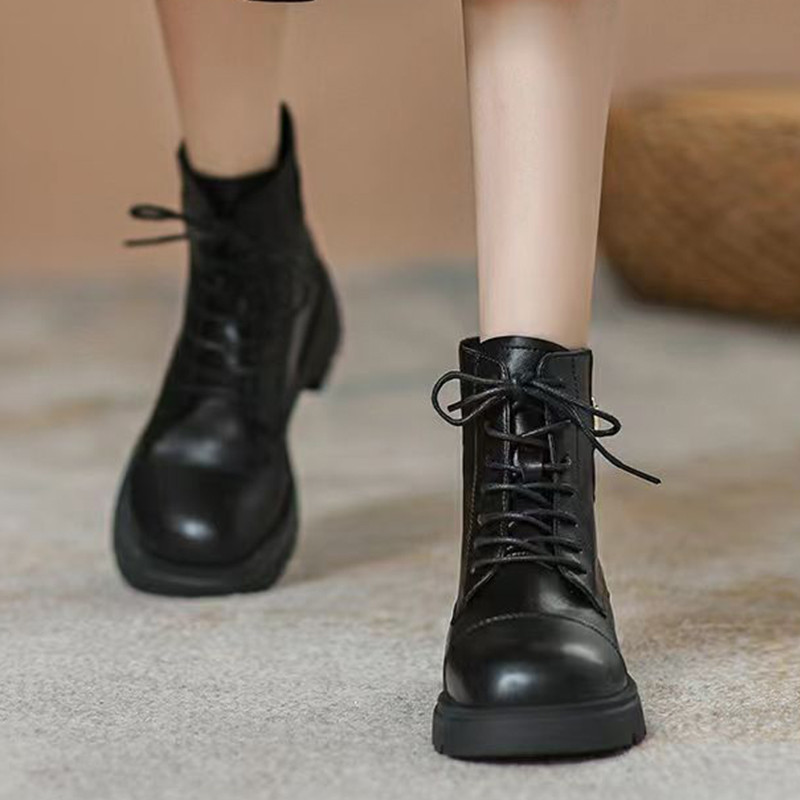 Νέες μπότες Γυναικεία Lace Up Wedge Platform Μπότες Mid Calf Γυναικεία παπούτσια casual μόδας Γυναικεία μαλακή σόλα Αντιολισθητική Κοντά μποτάκια Γυναικεία