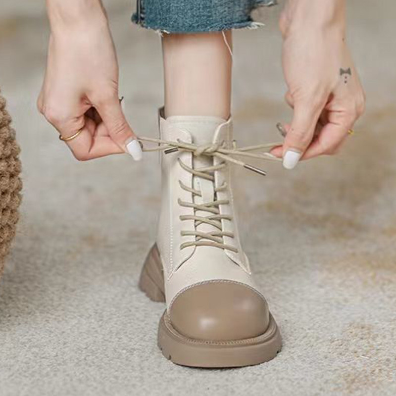 Νέες μπότες Γυναικεία Lace Up Wedge Platform Μπότες Mid Calf Γυναικεία παπούτσια casual μόδας Γυναικεία μαλακή σόλα Αντιολισθητική Κοντά μποτάκια Γυναικεία