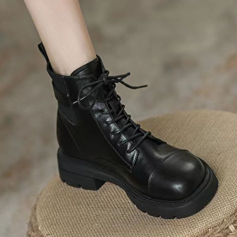 Νέες μπότες Γυναικεία Lace Up Wedge Platform Μπότες Mid Calf Γυναικεία παπούτσια casual μόδας Γυναικεία μαλακή σόλα Αντιολισθητική Κοντά μποτάκια Γυναικεία