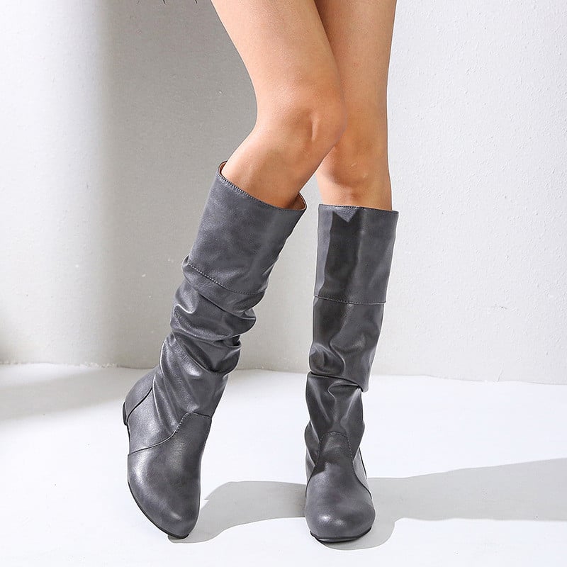 Mid-Calf Μπότες Γυναικείες Flat παπούτσια Άνοιξη φθινόπωρο Γυναικείες ψηλές μπότες Long PU Δερμάτινες Western Cowboy Μπότες Γυναικεία Υποδήματα Μέγεθος 35-43