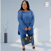 Seturi de pantaloni de mărime Plus haine de toamnă pentru femei Set casual 2 piese Topuri cu tiv neregulat Jambiere elastice Trening En-gros Dropshipping