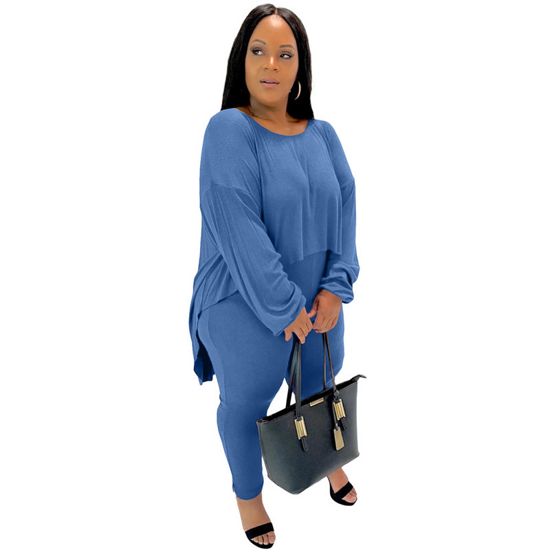 Seturi de pantaloni de mărime Plus haine de toamnă pentru femei Set casual 2 piese Topuri cu tiv neregulat Jambiere elastice Trening En-gros Dropshipping