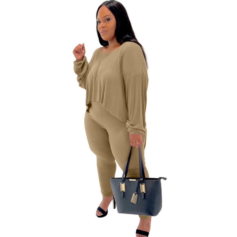 Seturi de pantaloni de mărime Plus haine de toamnă pentru femei Set casual 2 piese Topuri cu tiv neregulat Jambiere elastice Trening En-gros Dropshipping