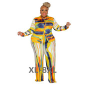 Suures suuruses naisterõivad, kaheosalised komplektid, komplektid, moetrükk, pikkade varrukatega ülaosa ja laia säärega pükskostüüm 3xl 4xl 5xl 6xl