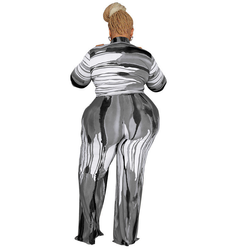 Suures suuruses naisterõivad, kaheosalised komplektid, komplektid, moetrükk, pikkade varrukatega ülaosa ja laia säärega pükskostüüm 3xl 4xl 5xl 6xl