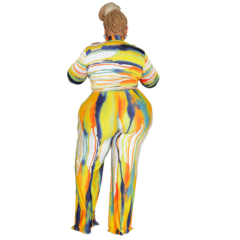 Suures suuruses naisterõivad, kaheosalised komplektid, komplektid, moetrükk, pikkade varrukatega ülaosa ja laia säärega pükskostüüm 3xl 4xl 5xl 6xl