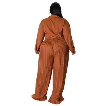 XL-4XL Plus Size Γυναικεία Ρούχα Δύο τεμαχίων Σετ Μόδα Φαρδιά Μακρυμάνικο Μπλουζάκι V λαιμόκοψη και Πλισέ Παντελόνι Dropshipping