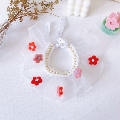 Τσόχινο γούρι Μαργαριτάρι γάτα Κολιέ Μπαντάνα Κοσμήματα Οργάντζα για κατοικίδιο για σκύλους Τσόκερ Κασκόλ Δαντέλα Floral Kiiten Σαλιάρα παπιγιόν για όλες τις ράτσες