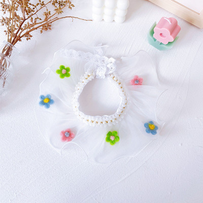 Τσόχινο γούρι Μαργαριτάρι γάτα Κολιέ Μπαντάνα Κοσμήματα Οργάντζα για κατοικίδιο για σκύλους Τσόκερ Κασκόλ Δαντέλα Floral Kiiten Σαλιάρα παπιγιόν για όλες τις ράτσες