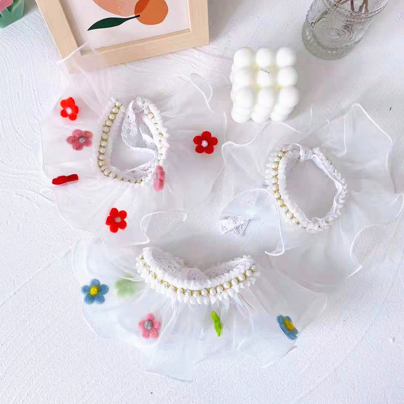 Τσόχινο γούρι Μαργαριτάρι γάτα Κολιέ Μπαντάνα Κοσμήματα Οργάντζα για κατοικίδιο για σκύλους Τσόκερ Κασκόλ Δαντέλα Floral Kiiten Σαλιάρα παπιγιόν για όλες τις ράτσες
