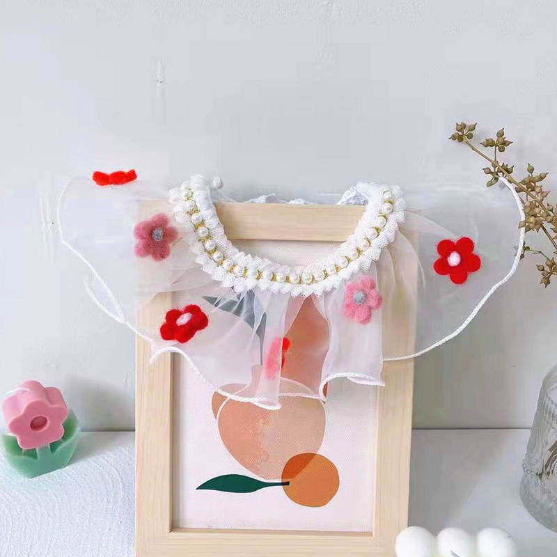 Τσόχινο γούρι Μαργαριτάρι γάτα Κολιέ Μπαντάνα Κοσμήματα Οργάντζα για κατοικίδιο για σκύλους Τσόκερ Κασκόλ Δαντέλα Floral Kiiten Σαλιάρα παπιγιόν για όλες τις ράτσες