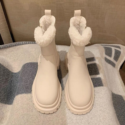 Lucyever Keep Warm Γυναικείες μπότες με γούνα χειμωνιάτικο 2023 Μόδα κοντά βελούδινα μποτάκια πλατφόρμα Γυναικεία Κοντά μποτάκια με χοντρό κάτω φερμουάρ