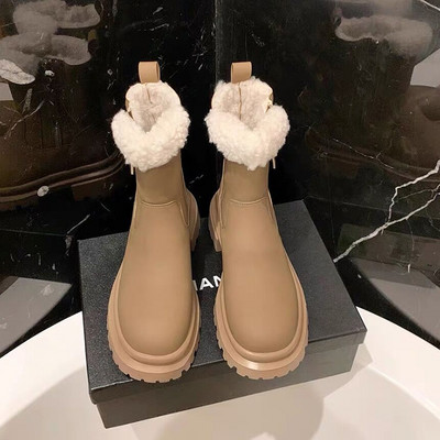 Lucyever Keep Warm Γυναικείες μπότες με γούνα χειμωνιάτικο 2023 Μόδα κοντά βελούδινα μποτάκια πλατφόρμα Γυναικεία Κοντά μποτάκια με χοντρό κάτω φερμουάρ