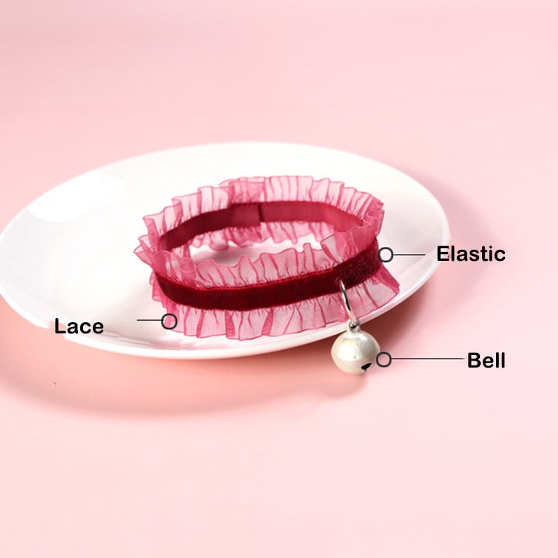 Elasticitate Dantela din catifea Animale de companie Guler pentru pisici cu clopot Chihuahua Colier iepure Papion Cățeluș Câini Clopote Guleră Accesorii pentru pisici
