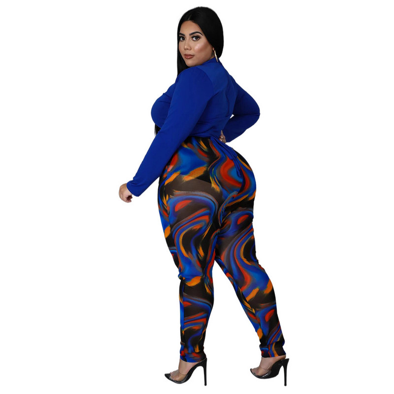 Seksikad plusssuuruses naisteriided, kaheosalised komplektid 4xl 5xl kilpkaelusega taga tõmblukk, pitsilised topid Trükipüksid tänavahipsteriided