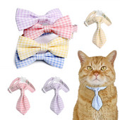 Cukorka színű kockás macskanyakörv Aranyos csokornyakkendős kiskutya Chihuahua csokornyakkendő biztonsági csat cica nyaklánc állítható kisállat kiegészítők