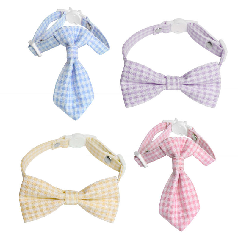 Cukorka színű kockás macskanyakörv Aranyos csokornyakkendős kiskutya Chihuahua csokornyakkendő biztonsági csat cica nyaklánc állítható kisállat kiegészítők
