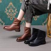 Naiste kingad Ehtsast nahast poolsaapad Paksud saapad ümmarguse varba tõmblukuga Naiste jalatsid 2023. aasta sügistalv soojas platvormsaapad