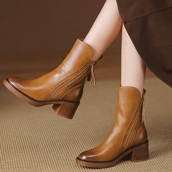 Chelsea Square Heel Platform Boots Γυναικείες 2023 Νέα Pu Δερμάτινα Σχέδιο Μπότες με φερμουάρ για Γυναικείες Μόδα Χονδρές Μπότες Αστραγάλου Botines