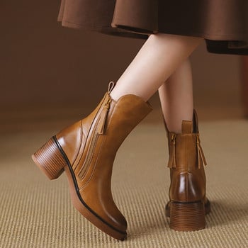 Chelsea Square Heel Platform Boots Γυναικείες 2023 Νέα Pu Δερμάτινα Σχέδιο Μπότες με φερμουάρ για Γυναικείες Μόδα Χονδρές Μπότες Αστραγάλου Botines